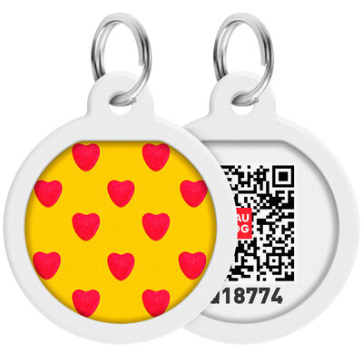 WAUDOG Smart ID pet tag with QR passport, premium, "Hearts" design, Ø 25 mm