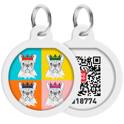 WAUDOG Smart ID pet tag with QR passport, premium, "French Bulldog" design, Ø 25 mm