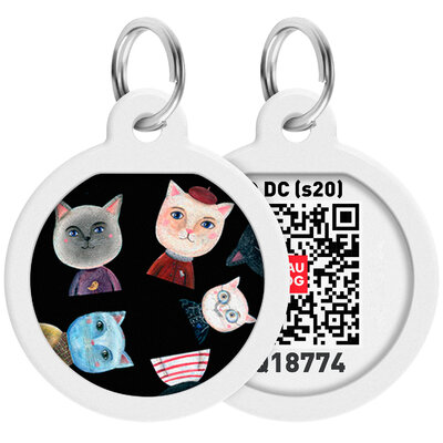 WAUDOG Smart ID pet tag with QR passport, premium, "Cats" design, Ø 25 mm