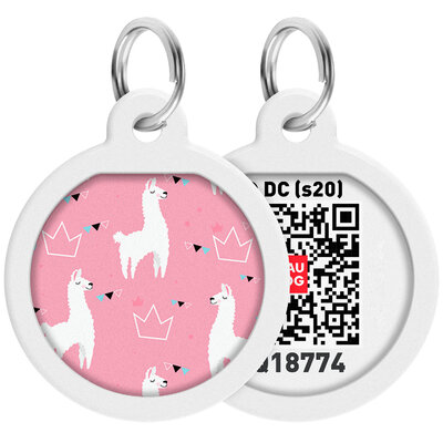WAUDOG Smart ID pet tag with QR passport, premium, "Llamas" design, Ø 25 mm