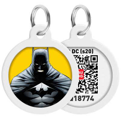 WAUDOG Smart ID pet tag with QR passport, "Batman yellow" design, Ø 25 mm