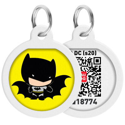WAUDOG Smart ID pet tag with QR passport, "Batman cartoon" design, Ø 25 mm