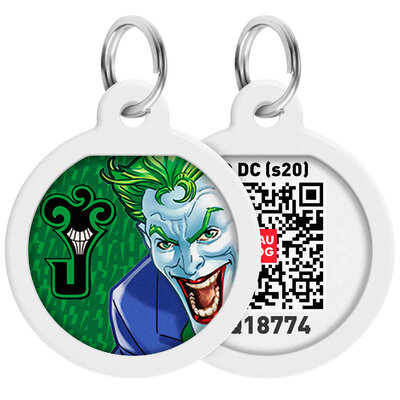 WAUDOG Smart ID pet tag with QR passport, "Joker green" design, Ø 25 mm