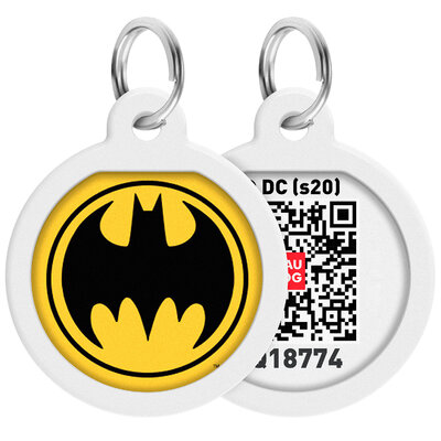 WAUDOG Smart ID pet tag with QR passport, "Batman Logo" design, Ø 25 mm