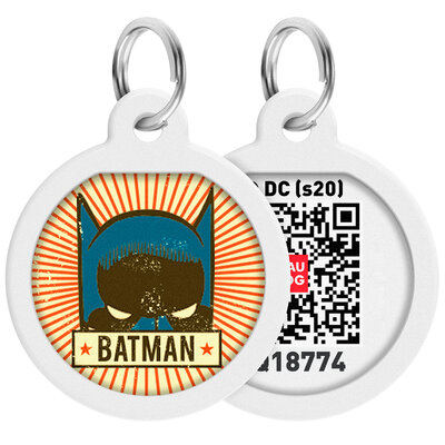 WAUDOG Smart ID pet tag with QR passport, "Batman vintage" design, Ø 25 mm