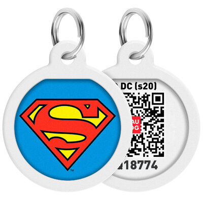 WAUDOG Smart ID pet tag with QR passport, "Superman is hero" design, Ø 25 mm