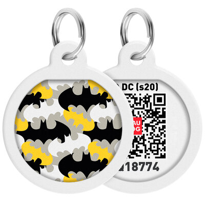 WAUDOG Smart ID pet tag with QR passport, "Batman pattern" design, Ø 25 mm