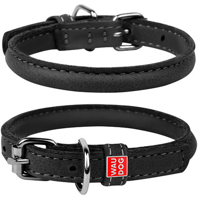 Round leather dog collar WAUDOG SOFT 53-63 cm 13 mm Black