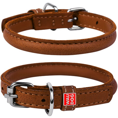 Round leather dog collar WAUDOG SOFT 53-63 cm 13 mm Brown